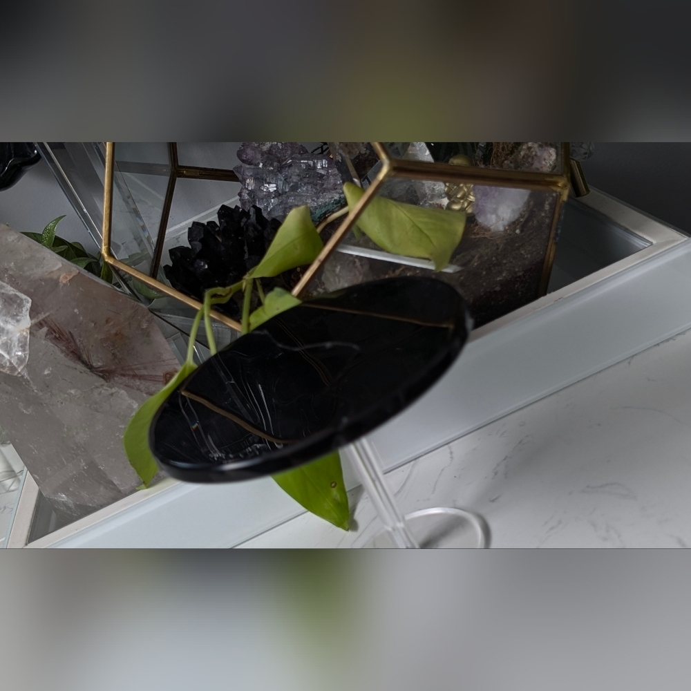Black Obsidian Volcanic Glass Crystal Charging Plate *FLAW*